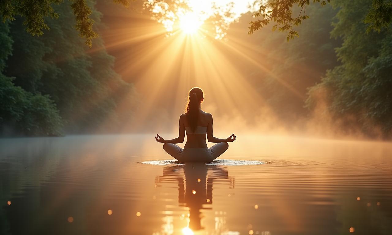 고요한 요가 흐름과 평화로운 자연 배경의 스틸 이미지 (Still image of serene yoga flow with tranquil nature background)